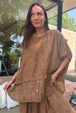 Tasha Damask Cap Sleeve Button Top Walnut